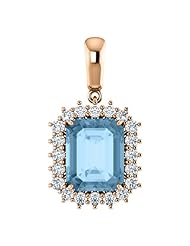 18K Rose Gold 10.00x8.00mm Emerald Cut Sky Blue Topaz and Diamond Pendant -- LIFETIME WARRANTY