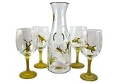 ArtisanStreet's Frog Wine Glasses & Carafe 5 Piece Set. Each Piece Features a Leaping Frog. One of a Kind & Signed by Artisan.