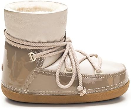 IKKII 17300 Gloss Low Lambskin Fur Winter Boots (38, Beige)