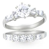 Bling Jewelry Designer Inspired Bridal Engagement and Wedding Ring Set Emerald and Round-Cut CZs -...