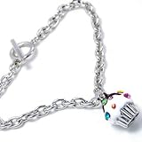 Crystal Cupcake Silvertone Toggle Charm Bracelet