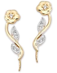 The Ear Pin Diamond Accent Flower Motif Gold Over Sterling Silver Earrings