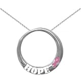 Sterling Silver HOPE Pink Ribbon Graduated Open Circle BCA Pendant on 18-21in Adjustable Necklace