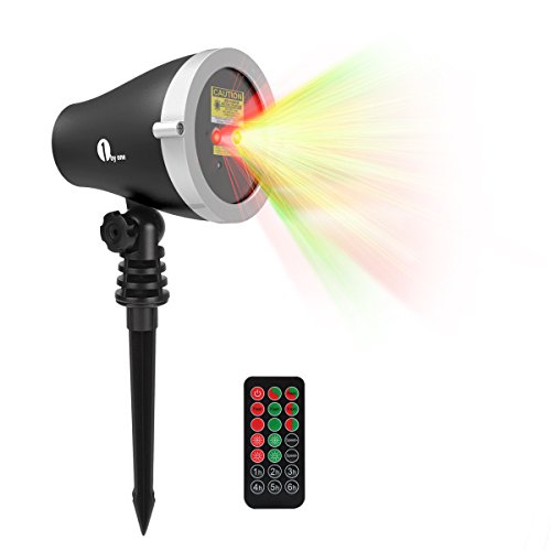 1byone Aluminum Alloy Outdoor Laser Christmas Light Projector with IR Wireless Remote, Red and Green Star Laser Show for Halloween, Christmas, Holiday, Party, Landscape, and Garden Decoration