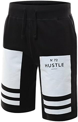 HUSTLEAVENUE Mens Hipster Hip Hop NO 72 Drawstring Jogger Shorts BLACKWHITE, M