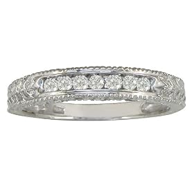10K White Gold Antique Style Diamond Anniversary Ring 1/8ct tw.