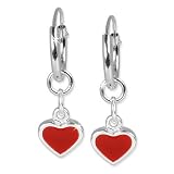 SilberDream Boucles doreilles - boucles doreilles chacun avec un coeur rouge petits - argent sterling 925 pour enfants - SDO076