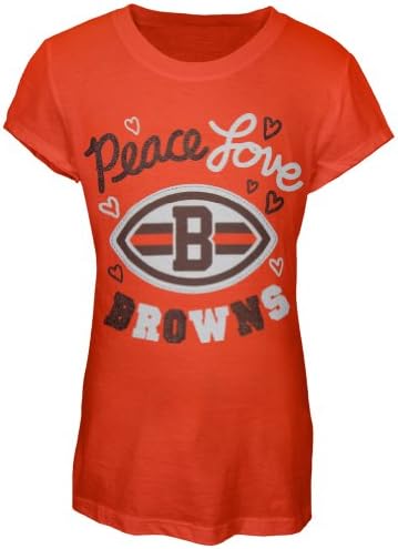 Cleveland Browns - Glitter Peace Love Logo Girls Juvy T-Shirt Orange 6/7