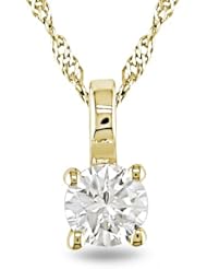 14k Yellow Gold Diamond Solitaire Pendant (0.45 Cttw, G-H Color, SI Clarity), 17"