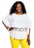Ashley Stewart Womens Plus Size Ruffle Boat Neck Blouse
