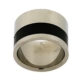 Stainless Steel Ring Black Accented Flat Band Polish Finish 316L (15mm) Width by Bucasi