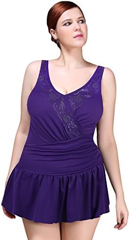 Mypassa Women's Plus Size Noble Ruffle One Piece Swimsuit 5X-Large Violet