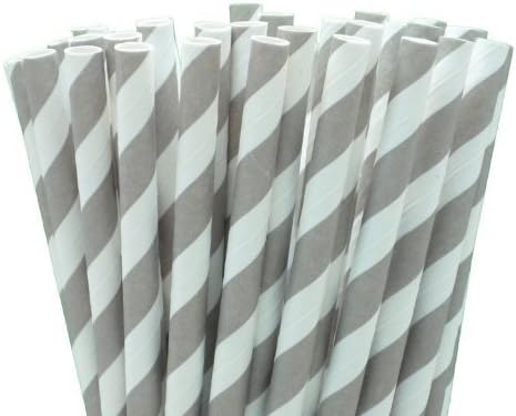 Perfectbaby 100 Paper Drinking Straws Gray Stripes 7.75" Retro Vintage Style Durable