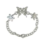 Stylish Ladies 8.5 Inch Butterfly and Flower Stainless Steel Bracelet