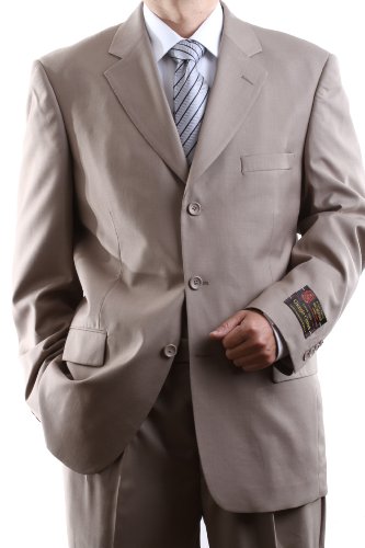 Men's Single Breasted 3 Button Tan Super 150's Wool Feel Dress Suit
