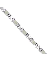 14k White Gold Natural Opal And Diamond Tennis Bracelet