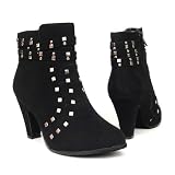 Womens High Heel Studded Suede Ankle Boots Black , 5.5-10