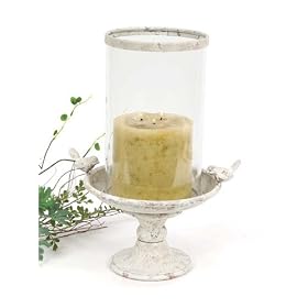 Pack of 2 Songbird Accented White Weathered Pedestal Pillar Candle Holders 18