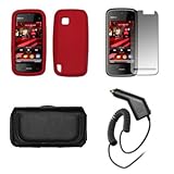 Nokia Nuron 5230 Premium Black Leather Carrying Pouch+ Red Soft Silicone Sk ....