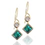 14k Yellow Gold Created Emerald Princess Cut and Diamond Earrings