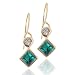 14k Yellow Gold Created Emerald Princess Cut and Diamond Earrings