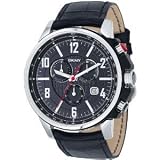 Dkny Gents Quartz Black Dial Black Leather Band - Mens Watch NY1325
