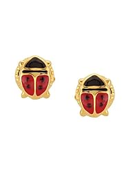 Baby GirlS Ladybug Pattern Earrings in 14kt Yellow Gold - Butterfly Backs