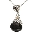 Handmade White Freshwater Pearl Necklace With Black Onyx & Sterling Silver