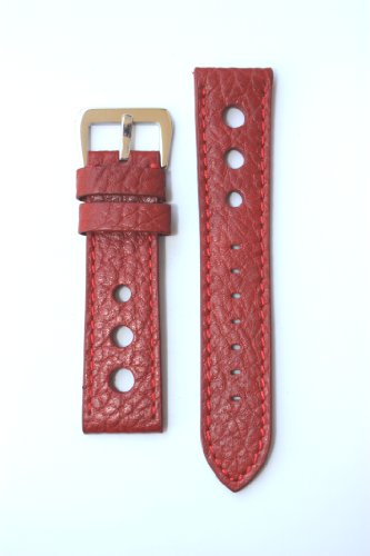 24mm Red Panerai Pilot Style Leather Watchband with Matching Stitching