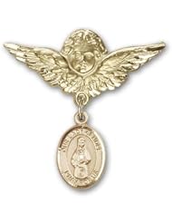 14K Gold Baby Badge with Our Lady of Hope Charm and Angel with Wings Badge Pin