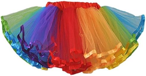 Tulle Tutu Rainbow Color 4 Layers Red Waistband - PT1733R
