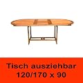BALEA TB12090E Gartentisch oval ausziehbar, 120 - 170 cm x 90 cm, ca 75 cm hoch, FSC Eukalyptus, ge�lt