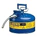 Justrite AccuFlow 7225320 Type II Galvanized Steel Safety Can with 5/8" Flexible Spout, 2.5 Gallon Capacity, Blue
