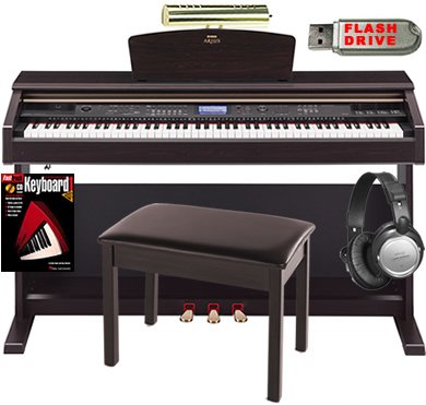 Yamaha Arius YDPV240 YDP-V240 Digital Piano Keyboard Bundle with Bench Headphones Lamp Flash Drive and Fasttrack BookCD