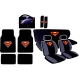 15pcs New Superman Car Seat Covers Set with Heavy Duty Carpet Floor Mats, Shoulder... by Unknown