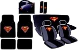 15pcs New Superman Car Seat Covers Set with Heavy Duty Carpet Floor Mats, Shoulder Pads and Steering Wheel Cover
