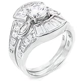 Sterling Silver Cubic Zirconia CZ Wedding Engagement Ring Set