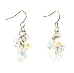 Earrings - E13 - Swarovski Crystal Heart & Pearl Cluster ~ Clear AB