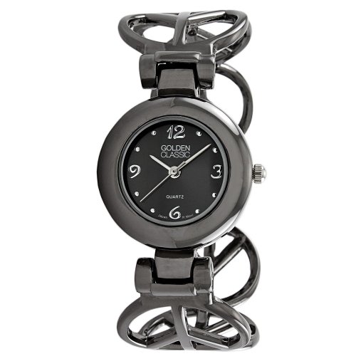 Golden Classic Women's 2166_Gun Metal Hippie Chic Peace Sign Bangle Watch
