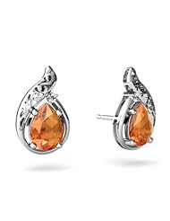 Genuine Fire Opal 14kt White Gold Filligree Earrings