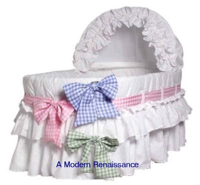 Burlington Baby Bassinet Liner with 3 Colored Ribbons, White