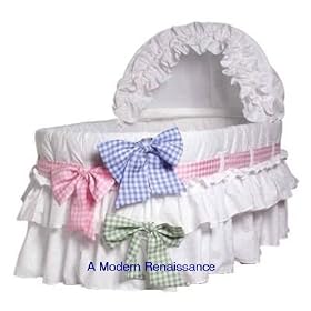 Burlington Baby Bassinet Liner with 3 Colored Ribbons, White