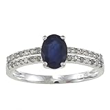 10k White Gold Genuine Blue Sapphire and Diamond Ring (1/4 TDW)
