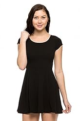 Polyester/Spandex Round Neck Fit-and-Flare Cap Sleeves Spring Summer Skater Dress 