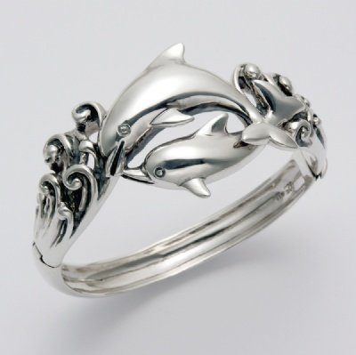 Splashing Mother and Baby Dolphins Bracelet