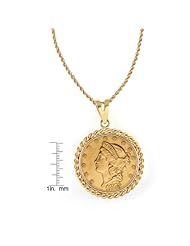 $20 Liberty Gold Piece Double Eagle Coin in 14k Gold Rope Bezel (30" - 14k Gold Rope Chain)