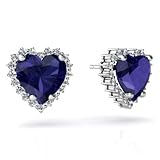 14K White Gold Heart Sapphire Earrings