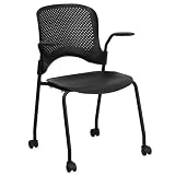 HERCULES Series Black Perforated Stacking Side Chair with Arms, Casters and 18.25H Seat [RUT-208-2K-BK-AC-GG]