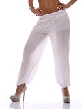 Damen Chino Pumphose Pluderhose Harem Aladin Capri Hose Chino Ali Baba Caprihose , Gr��e:XS-S-M-L;Farbe:Weiss