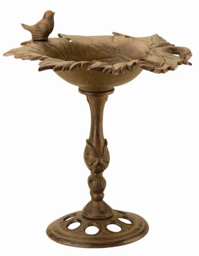 Vine Leaf Pedestal Bird Bath - Rust Effect